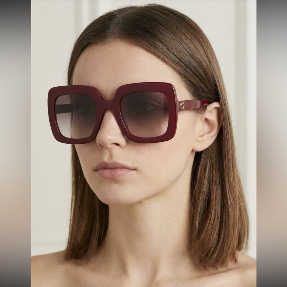 Gucci Burgundy Square Oversized Sunglasses